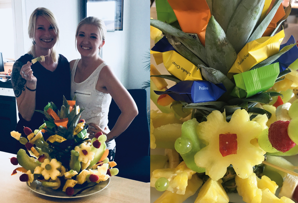 aufwändig gestaltete Ananas mit Schokolade